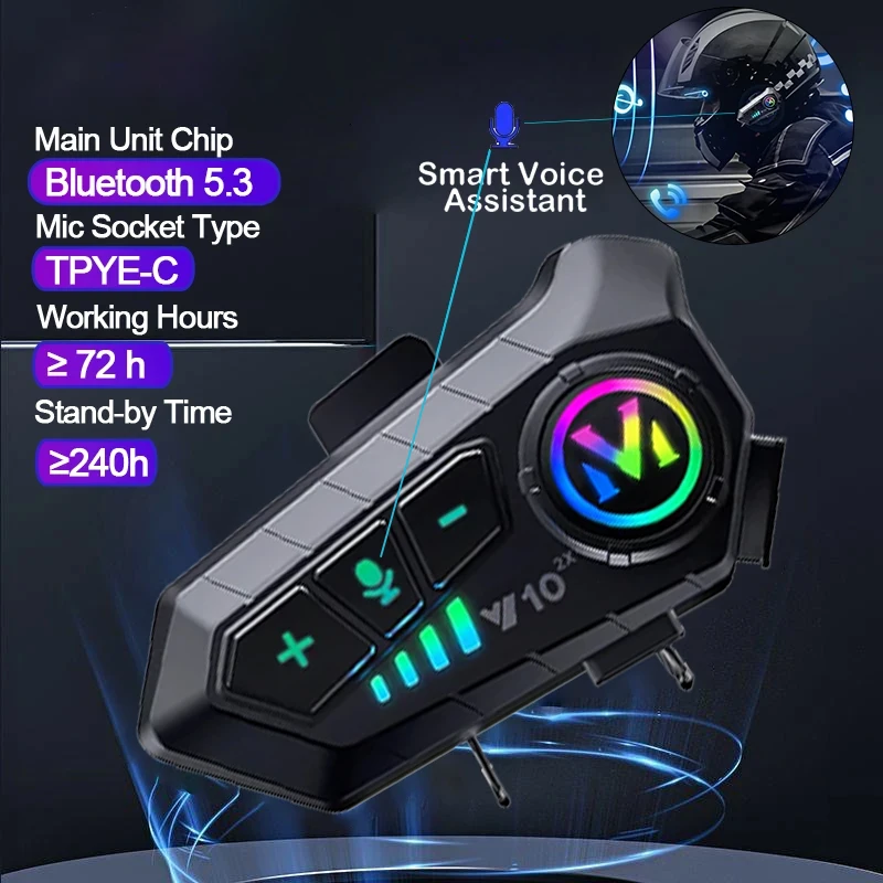 Universal Motorcycle Helmet Intercom Headset - V10 2X Bluetooth Motorhelm Intercom 300M