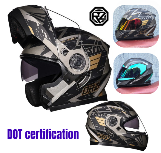 Dual Visor Motorcycle Racing Helmet - Orz Volledige Gezicht Dual Vizier Motorhelm